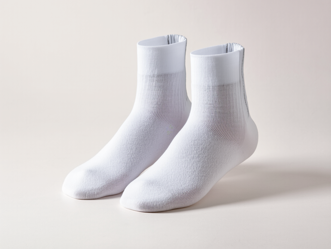 Pair of medical compression socks neatly displayed