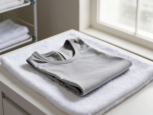 Compression garment air-drying flat on a clean towel
