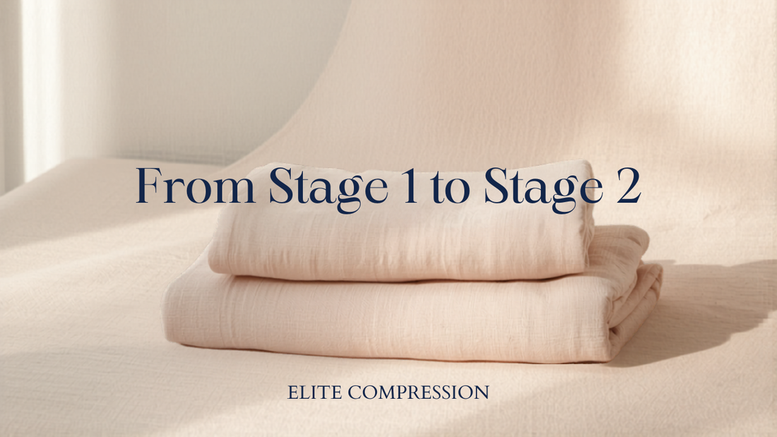 From Stage 1 to Stage 2 — cover image for a tummy tuck compression garment recovery story from Elite Compression