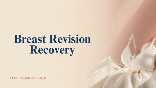 Breast implant revision recovery — calm cover image with a soft surgical bra still life from Elite Compression