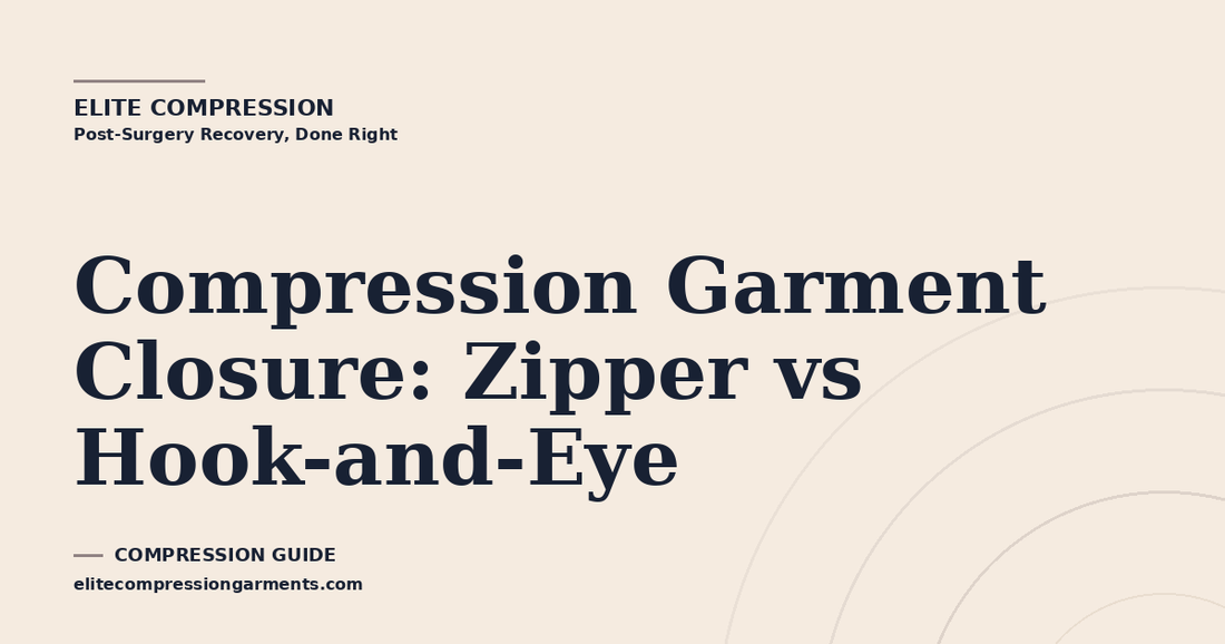 Compression garment closure comparison showing zipper versus hook-and-eye fastening