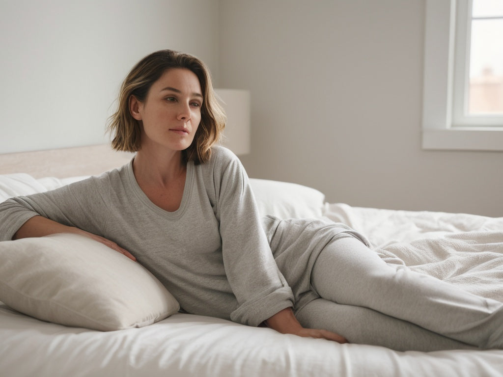 Woman resting comfortably in bed during tummy tuck recovery