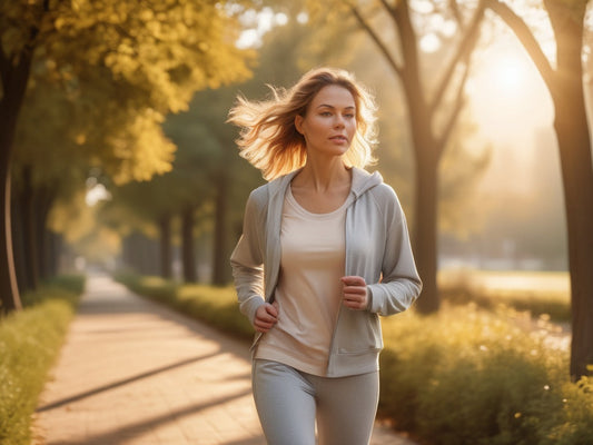 Woman walking outdoors during tummy tuck recovery