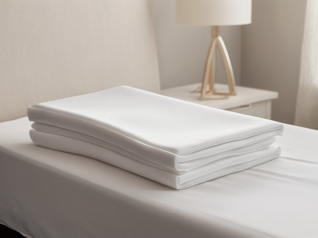 A smooth contoured abdominal board and folded compression garment on a bed