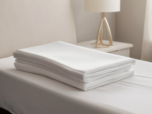 A smooth contoured abdominal board and folded compression garment on a bed
