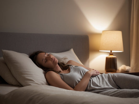 Woman sleeping comfortably on her back wearing a compression garment overnight