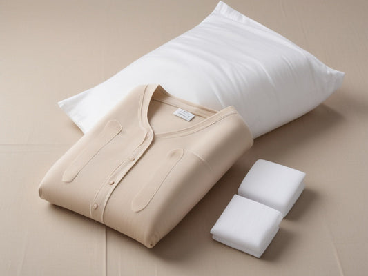 Flat lay of a compression garment and lipo foam sheets on a linen background