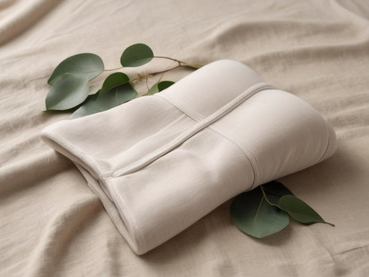 Soft cotton-blend compression garment folded on a linen surface with a sprig of greenery