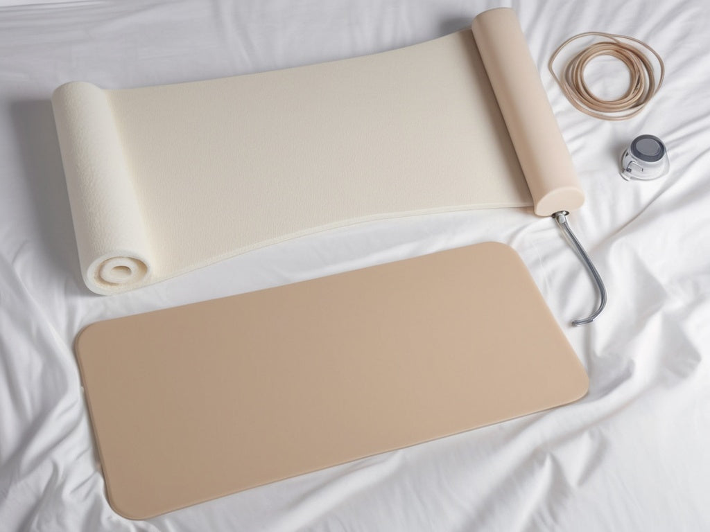 Abdominal board and lipo foam recovery items arranged on a bed